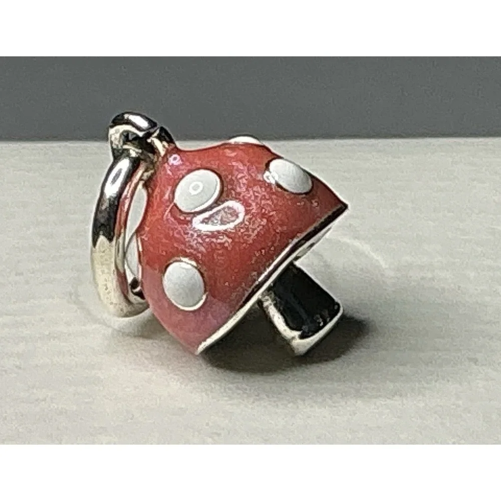 Pandora Red Enamel Mushroom Dangle Charm S925 Sterling Silver